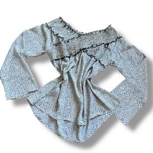 LALA Factory Cream Black Dalmatian Dots Off The Shoulder Blouse - Large